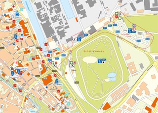 Lageplan mit Informationen rund um das Neusser Bürger-Schützenfest